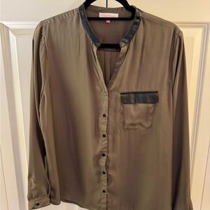 English Laundry Sheer Khaki Blouse with Black Trim